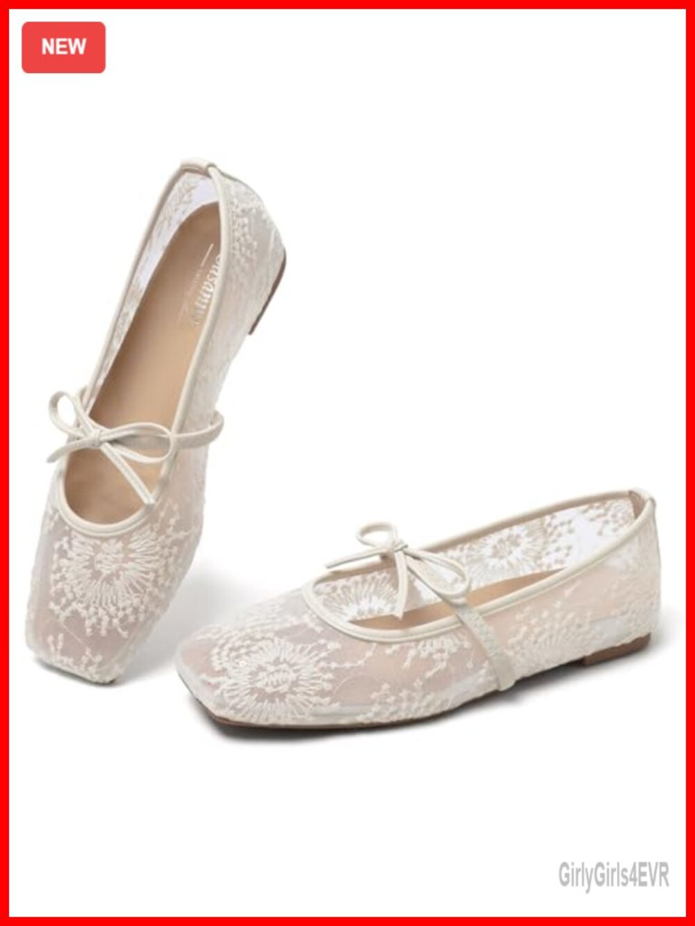 Square Toe Ballet Flats with Lace Up Bow Strap Mary Jane Shoes